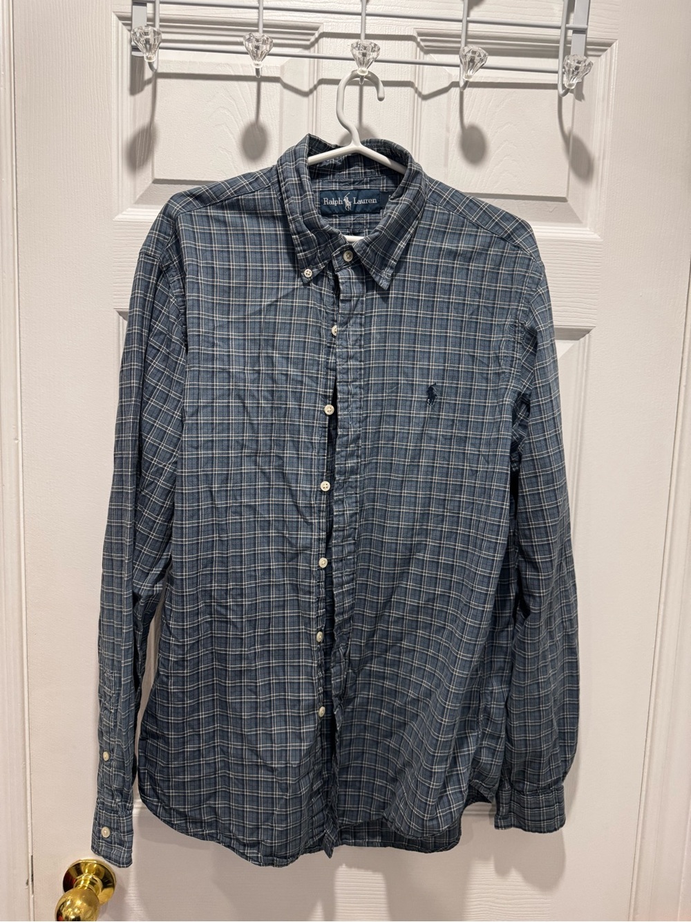 Ralph Lauren Men’s Slate Blue Plaid Button-Down Shirt Large
